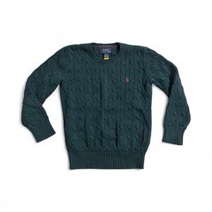 💚 Ralph Lauren Boys’ Cable Knit Cotton Sweater – Authentic Green – Size 7 💚